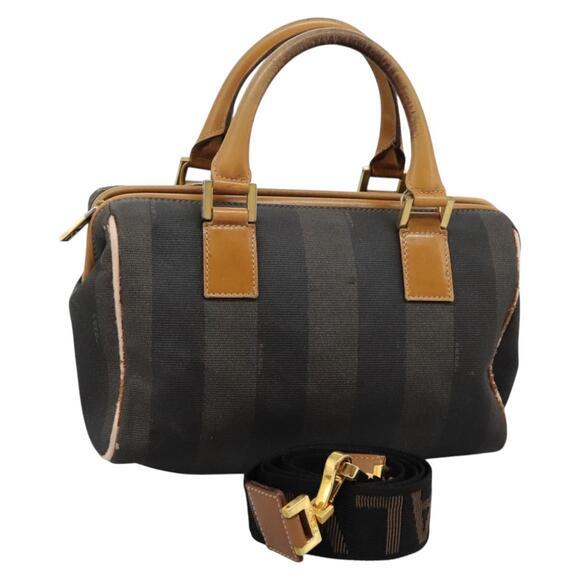 FENDI Pecan Canvas Hand Bag Brown Black Gold - Picture 1 of 13